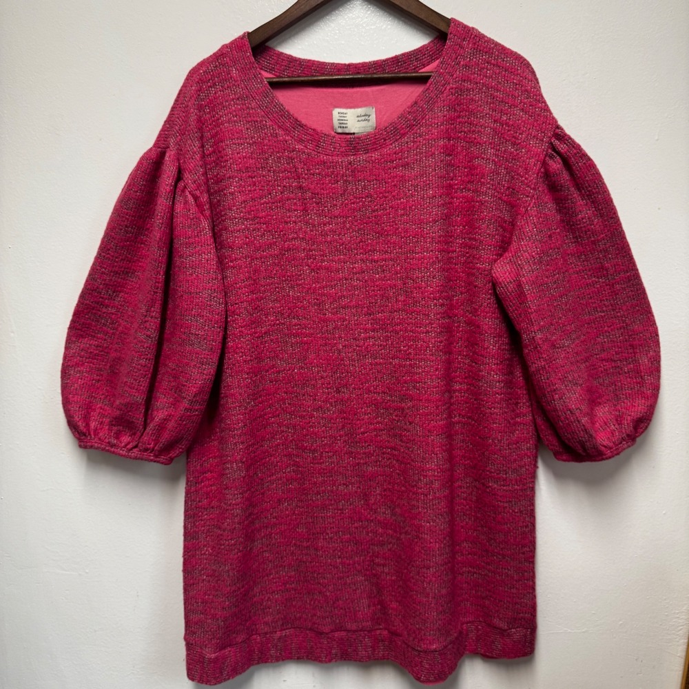 Saturday Sunday Anthropologie Dress Pink Balloon Sleeve Knit Boho Cozy Large